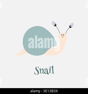 Card for children with the image of the Snail in blue. Cute snail on a white background Stock Vector