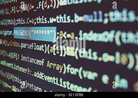 Security and threat in cyberspace. User password. Data security and protection. Programming code. Abstract computer script. Software developer program Stock Photo