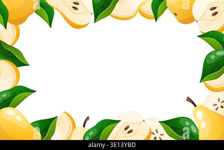 Vector frame featuring pears with green leaves Stock Vector
