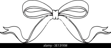 Hand drawn linear sketch of a classic decorative bow and ribbon banner. This elegant black and white engraving style illustration is perfect for Stock Vector