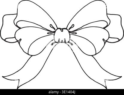 Hand drawn linear sketch of a classic decorative bow and ribbon banner. This elegant black and white engraving style illustration is perfect for Stock Vector