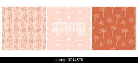 Beach Hawaii boho seamless patterns collection Stock Vector
