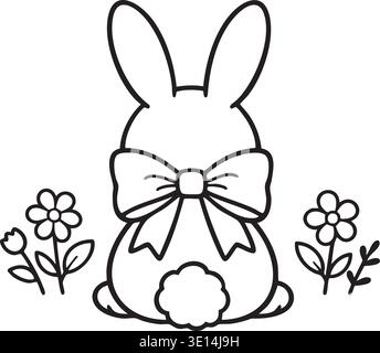 Bunny with bow and flowers decorative Easter illustration Stock Vector