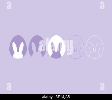 Minimal bunny silhouette with Easter eggs line art illustration Stock Vector