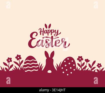 Happy Easter rabbit silhouette with eggs spring holiday illustration Stock Vector