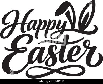 Happy Easter elegant hand lettering with bunny ears spring holiday typography Stock Vector