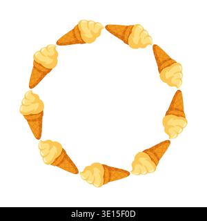 Ice cream cone round frame. Cartoon Vector isolated illustration on white background Stock Vector