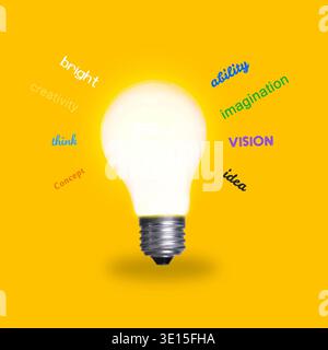 Bright Light Bulb Idea Concept for Creativity, Imagination, Innovation and Business Inspiration and Vision Stock Photo