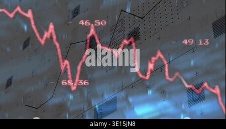 Displaying jagged red line graph oscillating across dashboard, showing values 46 Stock Photo