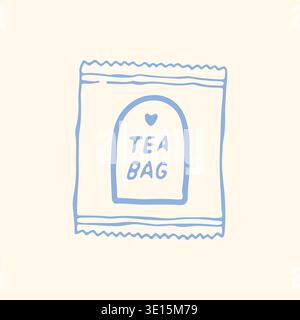 Minimalist hand drawn tea bag sachet or envelope packaging with a heart detail. Professional blue vector line art for branding, product mockups, tea Stock Vector