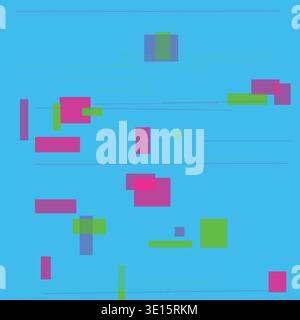 Blue Cyan Digital Glitch Blocks Background Stock Vector