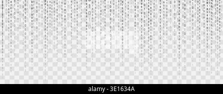 Abstract binary code Rain. Light effect on data flow with programming symbols. Futuristic technology backdrop. Vector illustration on transparent Stock Vector