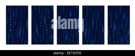 Binary Rain background. Hacker code and falling numbers. Blue futuristic cyberspace. Vector illustration Stock Vector