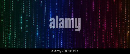 Data flow with glowing light effect. Programming symbols on futuristic backdrop. Neon binary Rain matrix. Cyber technology and abstract security art Stock Vector