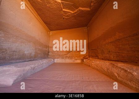 The Diwan, an ancient Nabataean banquet hall carved into Jabal Ithlib in Hegra, AlUla, Saudi Arabia Stock Photo