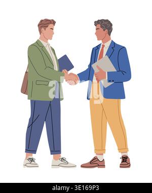 Two casual business men shake hands for agreement Stock Vector