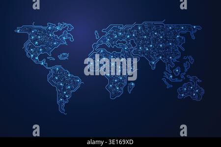 shape of world map combined with futuristic element, concept of communication world or big data or digital transformation Stock Vector
