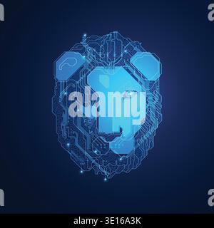 futuristic colorful lion head, shape of lion head combined with electronic board, concept of powerful technology Stock Vector