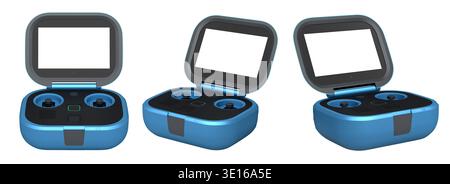 Flying photo and video yellow drone remote on white background. 3D rendering of device for delivery or aerial photography Stock Photo
