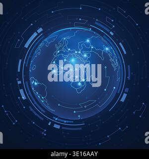concept of communication world or global network, graphic of globe combined with electronic pattern Stock Vector