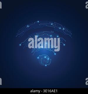 wireless network symbol combined with electronic board pattern, conceptual disign of abstract wifi emblem Stock Vector