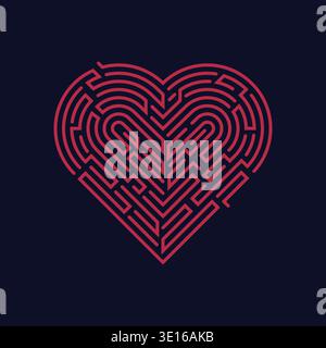 vector of heart shape combined with maze pattern, concept of complex love Stock Vector