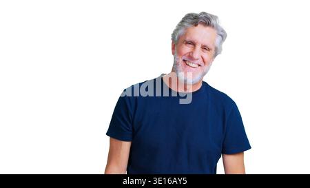 Senior man smiling broadly, experiencing happiness and joy Stock Photo