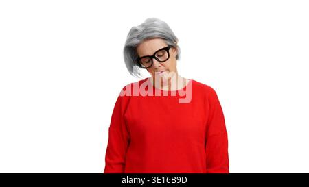 Mature woman wearing glasses feeling tired or sleeping Stock Photo