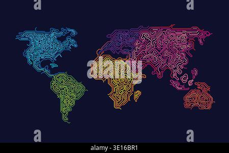 vector of colourful world map continents Stock Vector