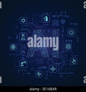 concept of AI or artificial intelligence, icon set of modern technology Stock Vector