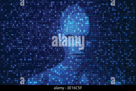 concept of artificial intelligence or AI, shape of a man combined with programming code Stock Vector
