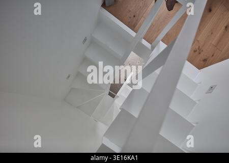 Abstract white stair composition with sharp geometric lines. Stock Photo
