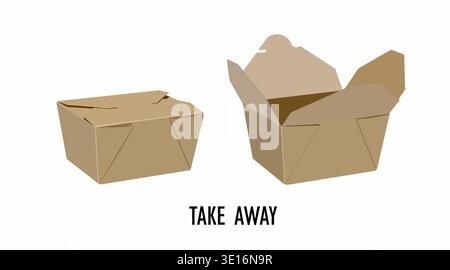 Color take away food box set icon, open and closed takeaway container symbols Stock Vector
