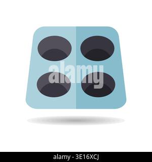 A simple icon of a muffin or cupcake baking pan with four empty cups. Designed in a modern flat outline style. Ideal for menus, baking blogs, and kitc Stock Vector
