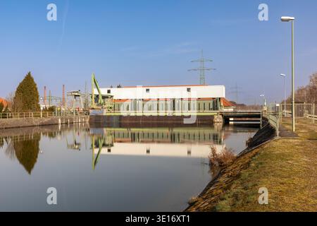 Hydroelectric power plant at river Lech canal in Meitingen, Bavaria, Germany Stock Photo