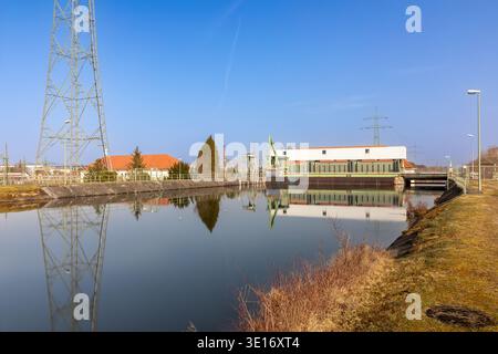 Hydroelectric power plant at river Lech canal in Meitingen, Bavaria, Germany Stock Photo