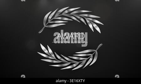 Elegant Silver Laurel Wreath Award Symbol on Dark Background. Ideal for recognition, achievement, and premium design. Vector illustration. Stock Vector