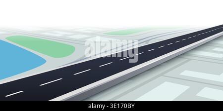 Long straight road on a stylized map background. Concept of journey, navigation, and direction. Vector illustration Stock Vector
