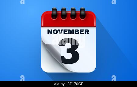 Calendar icon showing November 3. Perfect for event planning and date reminders. Vector illustration. Stock Vector