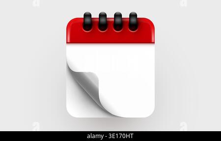 Modern 3D calendar icon with a blank page and curled corner, perfect for notes and reminders. Vector illustration Stock Vector