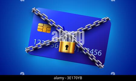 Secure Credit Card with Padlock and Chain, symbolizing financial protection, privacy, and fraud prevention. Vector illustration. Stock Vector