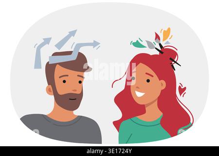 People with analytical and creative minds, using differences in thinking to brainstorm Stock Vector