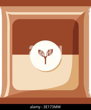 Flat illustration of a seed packet with a sprout emblem in the center Stock Vector