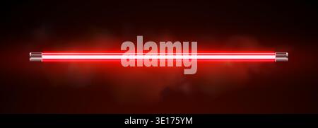 Vibrant red neon light tube on a dark background. A modern illuminated electric lamp for design. Vector illustration Stock Vector