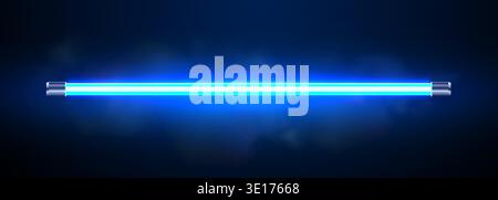 Glowing blue neon lamp tube on a dark background. A vibrant light source creating a modern energy effect. Vector illustration. Stock Vector