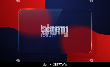 Abstract glassmorphism frame design with transparent effect on a dark red and blue gradient background. Vector illustration. Stock Vector