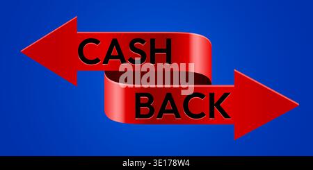 Vibrant red ribbon arrow displaying Cash Back text against a blue background, symbolizing financial returns. Vector illustration Stock Vector