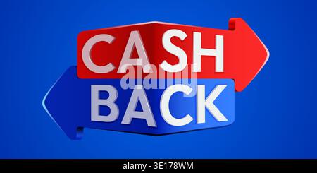 Bright 3D Cash Back sign with red and blue arrows. Vector illustration. Stock Vector