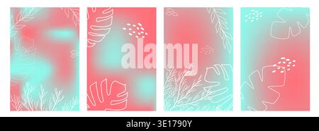 Summer set poster Abstract colorful gradient and floral element mesh background. Design social media posts, landing pages, and apps. Vector illustration. Stock Vector