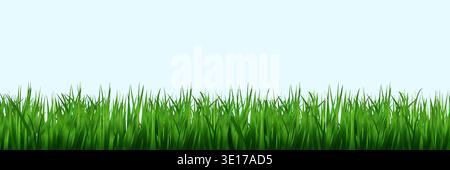 Seamless green grass lawn border with lush blades and wild meadow vegetation in cartoon style vector pattern for spring garden landscape background Stock Vector